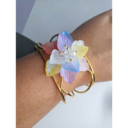 Brazalete Flor de Colores Acero