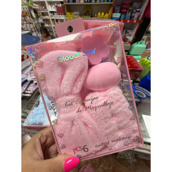 Set de esponja con felpa y muñequera para maquillaje.