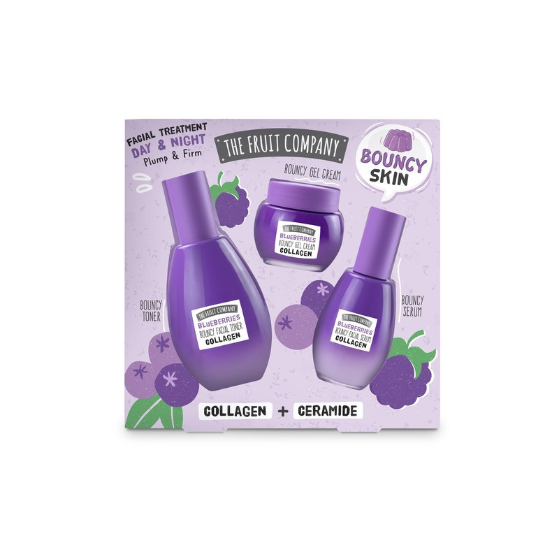 Set tratamiento facial Bouncy skin Arándanos colágeno: Tónico+Crema+Serum