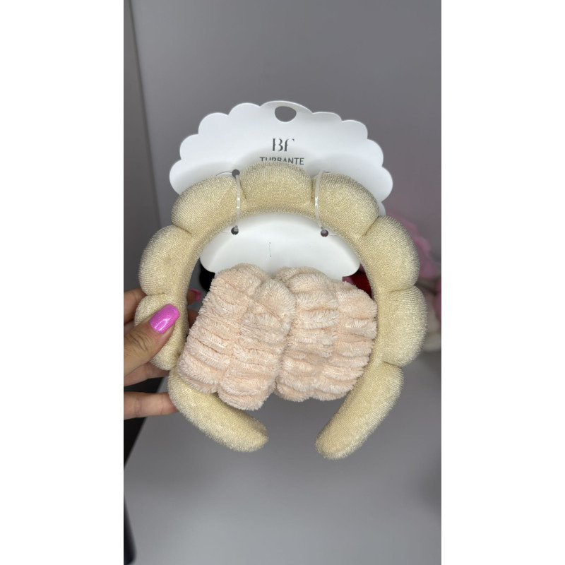 Turbante con muñequeras para maquillar