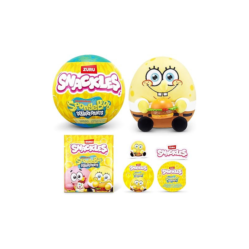 Peluche de 13 cm de Personaje Snackles Bob Esponja de ZURU, Peluche con Accesorio de Snacks
